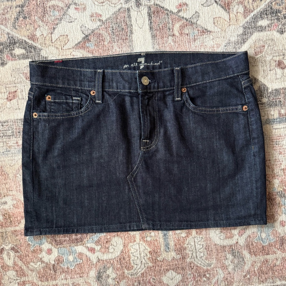 7 for all Mankind Dark Denim Mini Skirt - Large